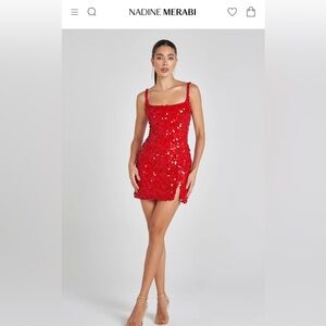 NADINE MERABI Red Sequin Bodycon Mini Dress size 6
